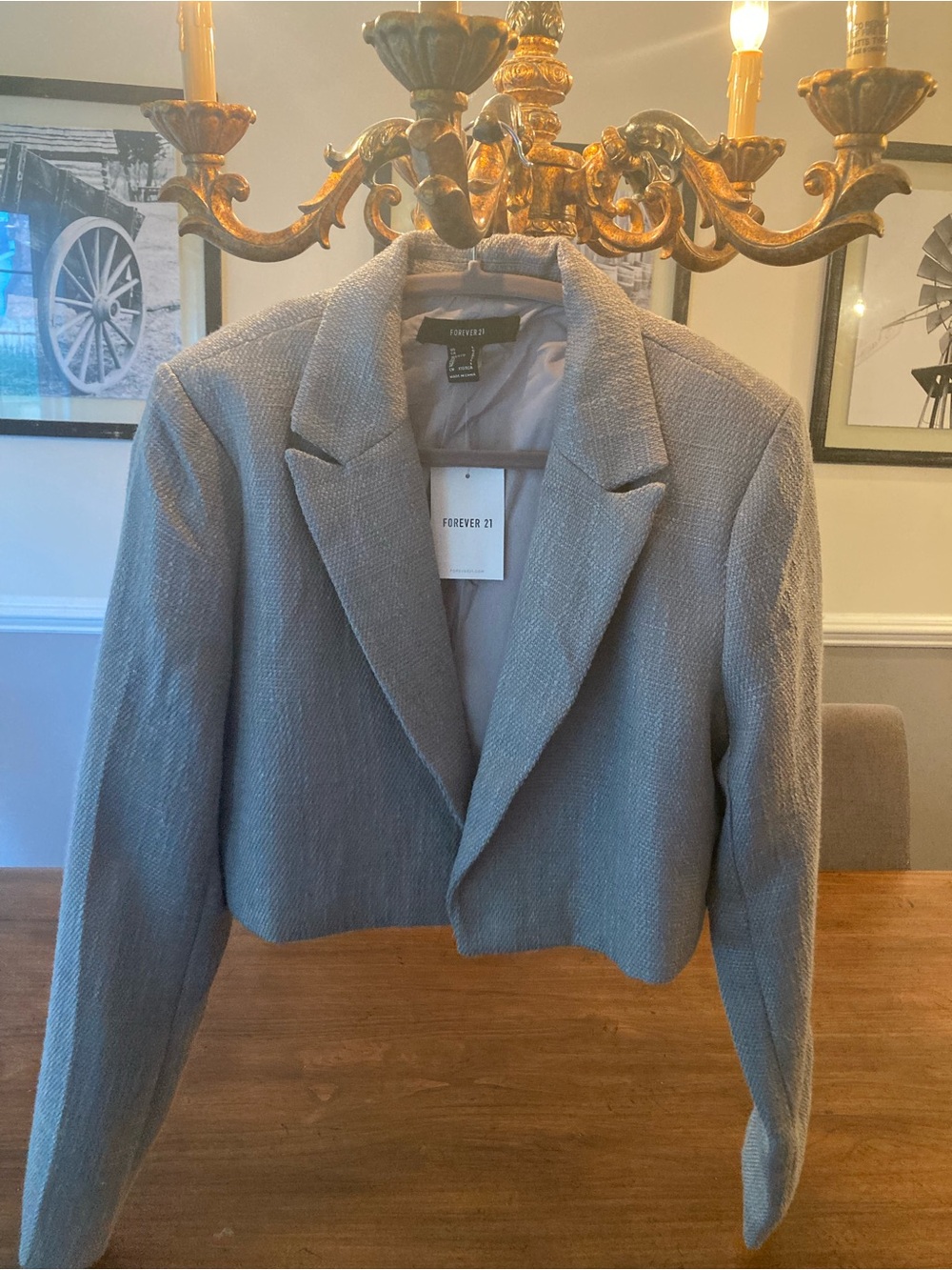 Forever 21 Light Gray Cropped Blazer Jacket